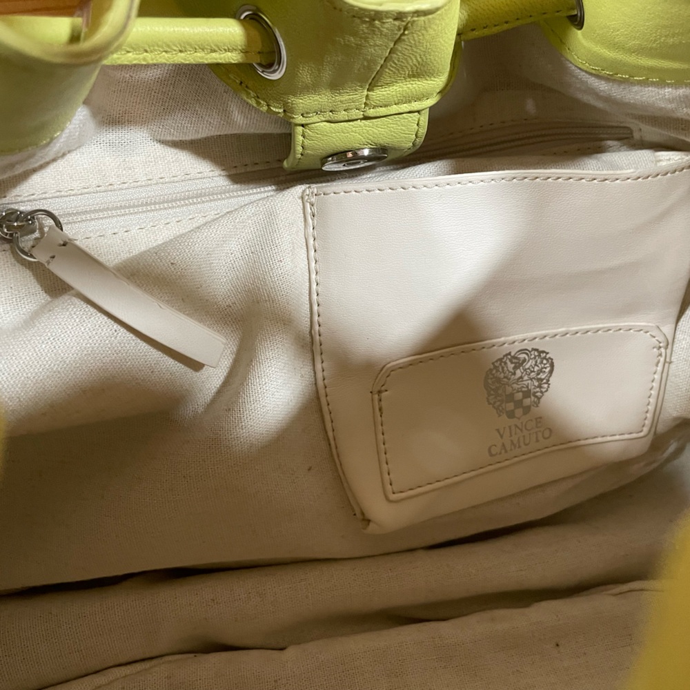 NWOT Vince Camuto Faslo Leather Bucket Satchel in Celery with Drawstring Closure - Picture 8 of 16